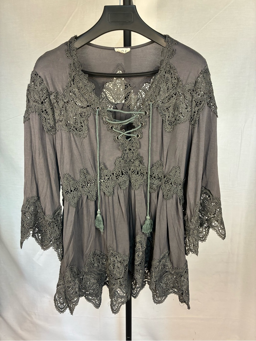 POL Gray Lace Tunic Top Dress S